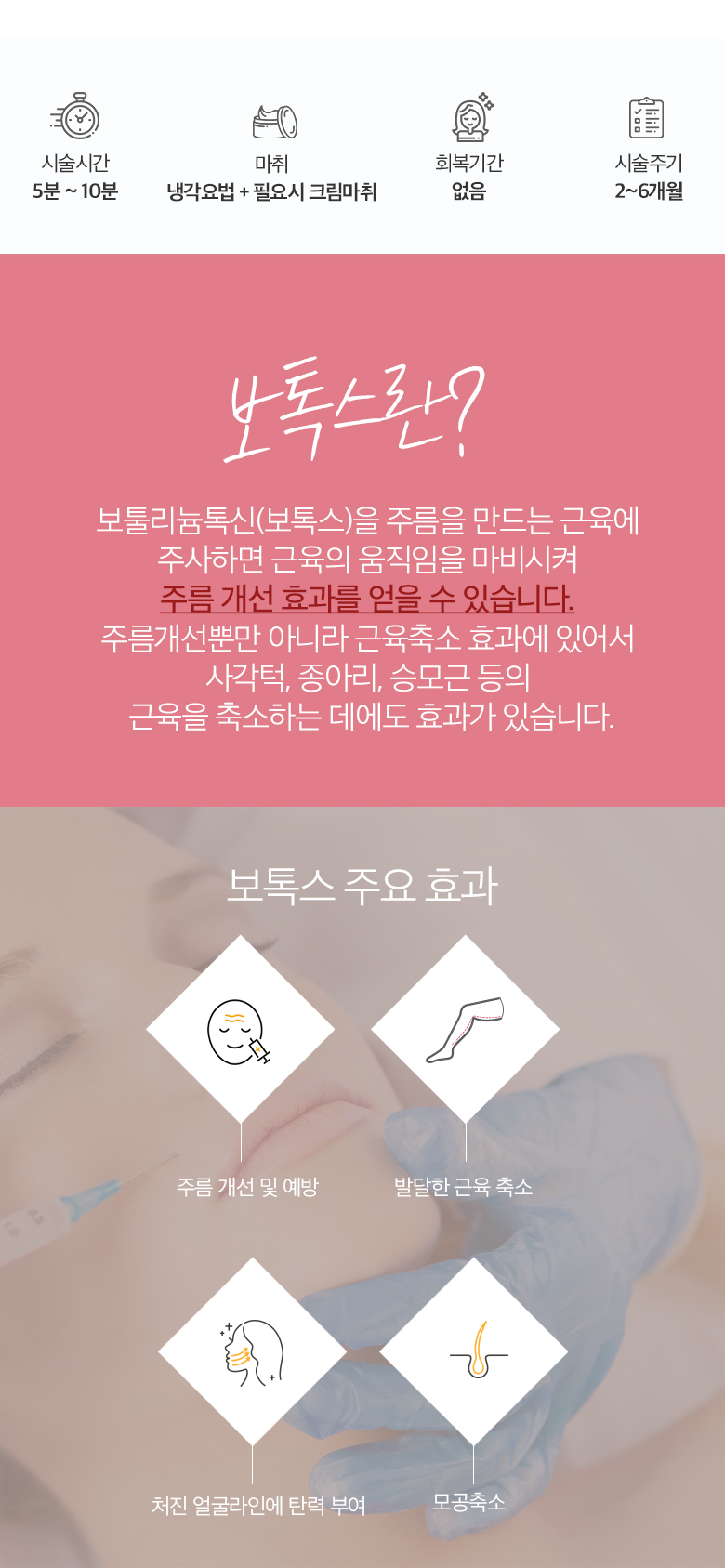 이마, 미간보톡스 및 보톡스 주요효과